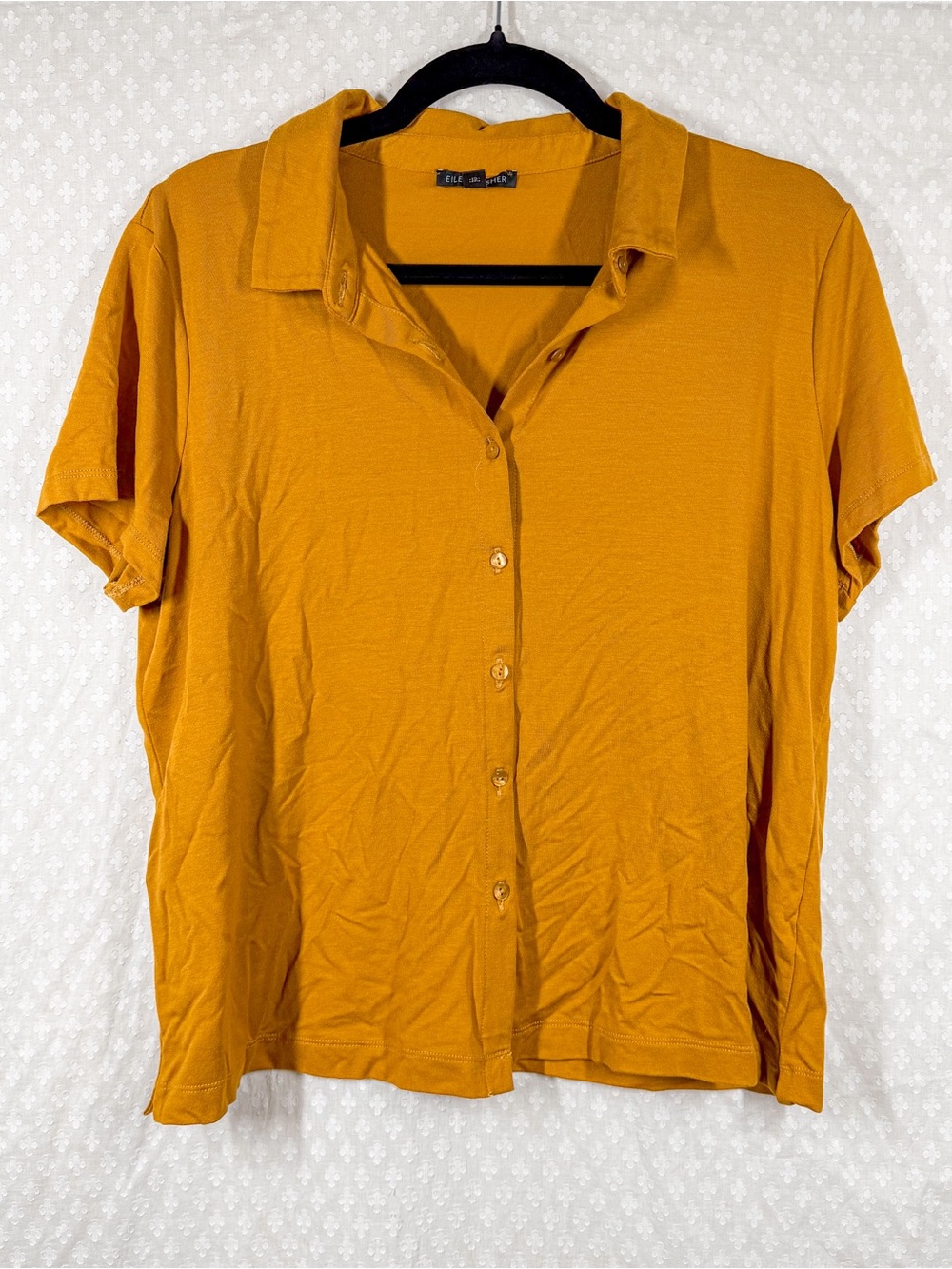Eileen Fisher Orange Button Down Tencel Short Sleeve Top